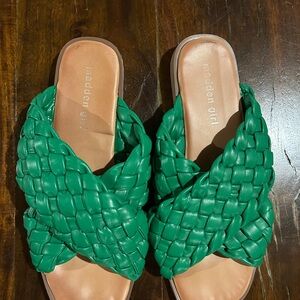 Madden Girl Green Woven Slide Sandals